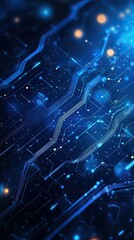 Wall Mural - abstract digital background with blue tones, showcasing interconnected circuitry and glowing particl