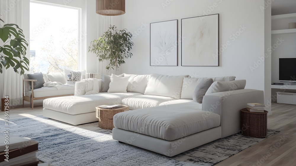 Cozy and inviting modern living room with a large comfortable sectional ...