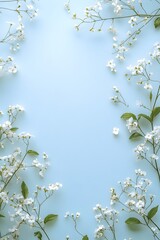 Wall Mural - minimalist floral frame on blue background