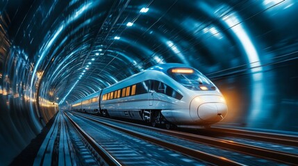 Aufkleber - A sleek high-speed train entering a modern tunnel, with lights illuminating the interior, showcasing the engineering marvel of transportation technology