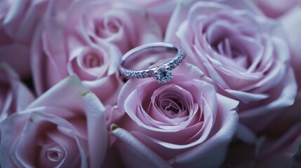 Wall Mural - diamond ring on a rose