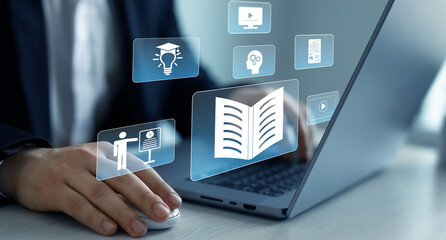 Wall Mural - business person who attends online lessons on a digital technology screen.e-learning education.digit
