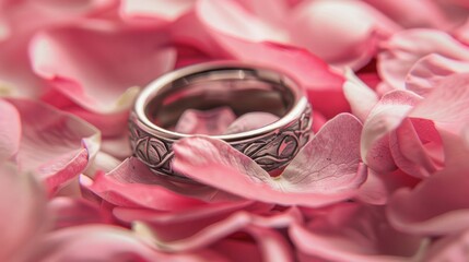 Wall Mural - wedding band on rose petals