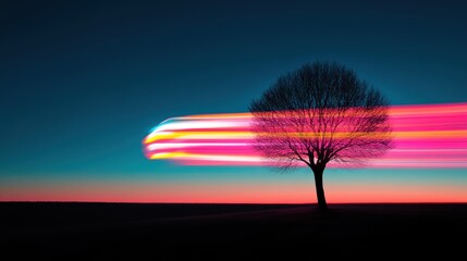 A trail of light left by a speeding car, its streaks of color creating a sense of motion and energy.