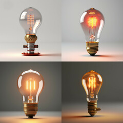 Four different types of light bulbs are shown in a row