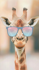 Sticker - Giraffe wearing sunglasses and looking at camera