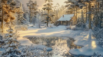 Wall Mural - Winter Wonderland Cabin