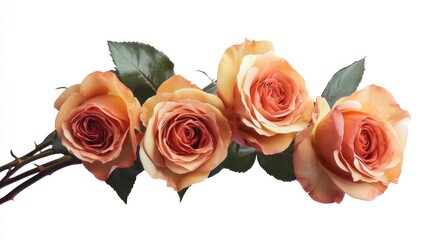 Wall Mural - Peach Roses Arrangement with Green Leaves