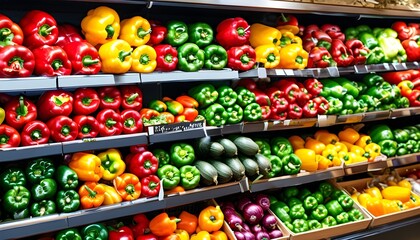 Wall Mural - Vibrant display of assorted bell peppers promoting fresh produce and healthy eating choices