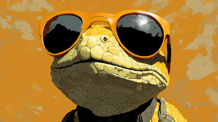 Sticker - A lizard wearing sunglasses looks directly at the camera.