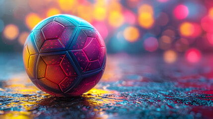 Wall Mural - Abstract 3D Soccer Ball with Colorful Bokeh Background