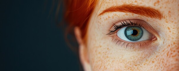 close-up of a human eye showcasing vibrant color and freckles, emphasizing natural beauty and emotio