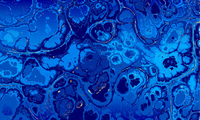 Aufkleber - luxury wallpaper. Blue marble and gold abstract background texture. Indigo ocean blue marbling with natural luxury style swirls of marble