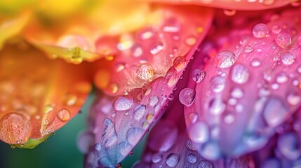 Sticker - Colorful Flower Petals with Dew Drops