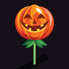 Halloween Pumpkin Lollipop, vector Illustration on Black background.