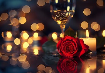 Romantic Candlelight Dinner with Red Rose