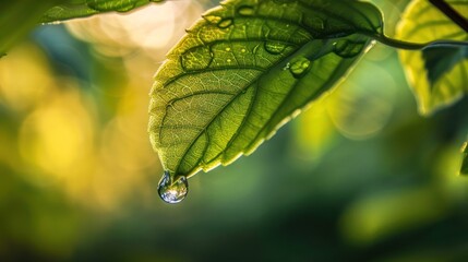 Wall Mural - Dewdrop on Leaf