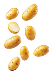 Wall Mural - Falling potato, isolated on white background, clipping path, full depth of field