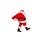 © deagreez - Full length photo of dreamy fat funny santa claus have eyeglasses go carry bag with presents on midnight isolated over red background