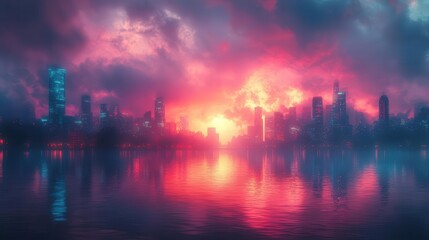 retrofuturistic cityscape bathed in neon hues of pink and teal geometric shapes and glitchy digital artifacts create a dreamlike atmosphere evoking nostalgia for an imagined cyberpast