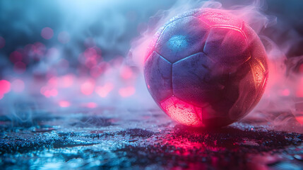 Wall Mural - Soccer Ball in Pink and Blue Smoke Abstract Background