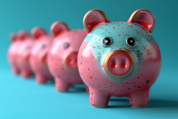 Piggy banks in a row  a symbol of financial saving and future wealth accumulation