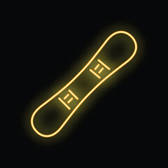 Poster - Glowing neon sign depicting a snowboard in yellow against a black background, evoking winter sports and recreation