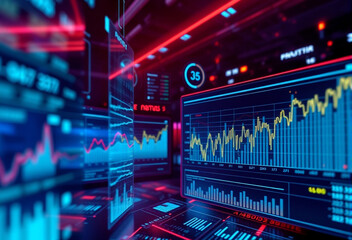 futuristic digital screens with metrics