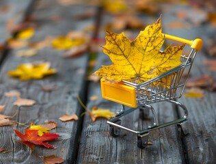 Autumn Sale Concept: Shopping Cart with Leaf