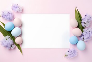 Wall Mural - pastel easter eggs & hyacinth flowers flat lay