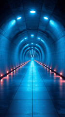 Poster - A long, blue-lit tunnel with an unknown destination.