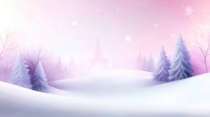 Wall Mural - A soft watercolor winter background featuring delicate snowflakes falling over a pastel-colored snowy forest, blending artistic and natural elements.