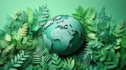 Wall Mural - serene papercut earth nestled in lush greenery conveying environmental consciousness soft pastel hue