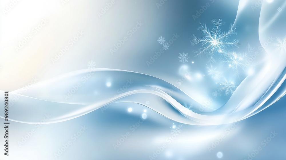 Fluid abstract winter background with soft flowing lines, snowflake ...