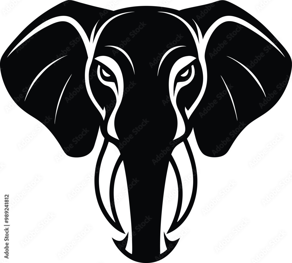 Elephant Head silhouette vector art and icon illustration black color ...