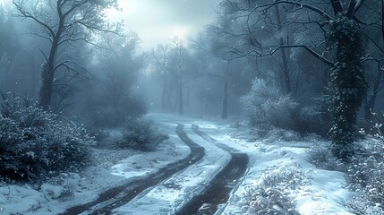 Sticker - Snowy Forest Path - Winter Wonderland Landscape