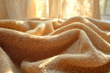 Close-up of a Soft, Wrinkled Brown Towel in Sunlight