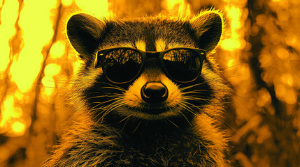 Canvas Print - Raccoon wearing sunglasses, looking cool.