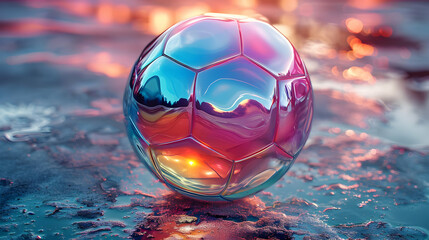 Wall Mural - Shiny Iridescent Soccer Ball 3D Illustration