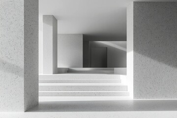 Wall Mural - Minimalist Concrete Architecture with Steps and a Doorway