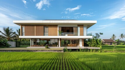 Modern Villa In Rice Paddy Field