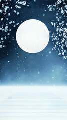 Wall Mural - Full moon shining over a snowy landscape