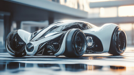 Futuristic vehicle design showcasing sleek lines and advanced technology, emphasizing innovation and modern aesthetics. This concept car represents future of automotive engineering