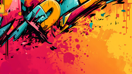 Wall Mural - This creative banner of urban culture mixes graffiti art with city vibes, and element of main concept with solid color background and with large copy space for text. Graffiti Pop. Illustration