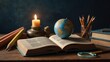 © ANDREY PROFOTO - Open book with globe and candle for study concept