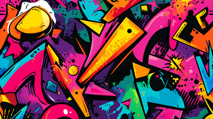 Wall Mural - Vibrant graffiti-inspired seamless background featuring punk and pop art elements for an artistic backdrop. Graffiti Pop. Illustration