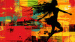 © Thiago - Vibrant urban pop art with silhouette of woman in motion. Graffiti Pop. Illustration