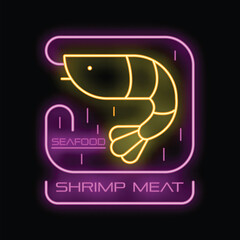 Canvas Print - Neon glowing icon of a shrimp for a seafood restaurant menu, fish market or any other business related to sea products