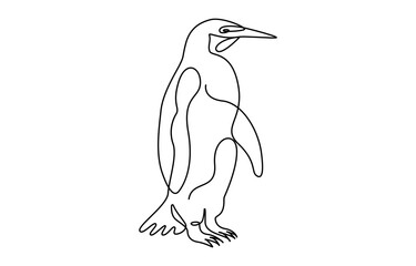 Sticker - Penguin continuous one line art drawing of vector, One line penguin, sketch. Outline monochrome vector illustration of polar animal isolated on white background,