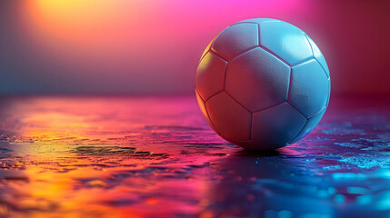 Wall Mural - 3D Render of a Soccer Ball on a Neon-Lit Surface